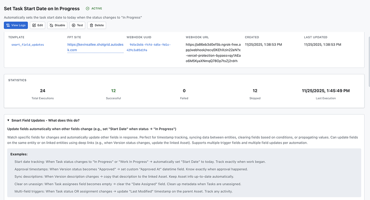 Automation detail page