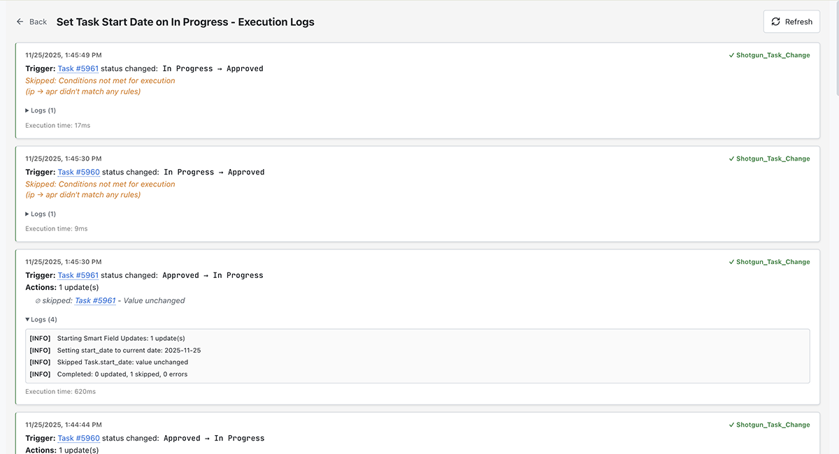 Execution logs console