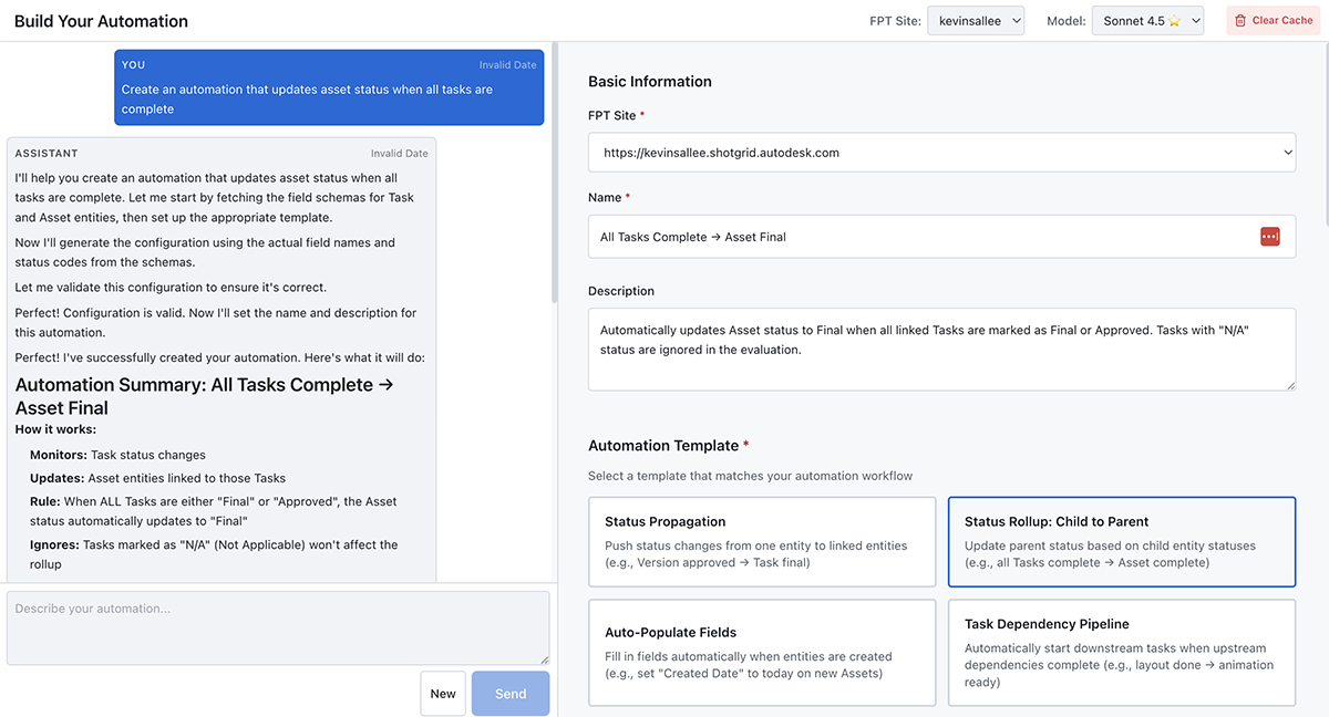 Automation builder with AI assistant