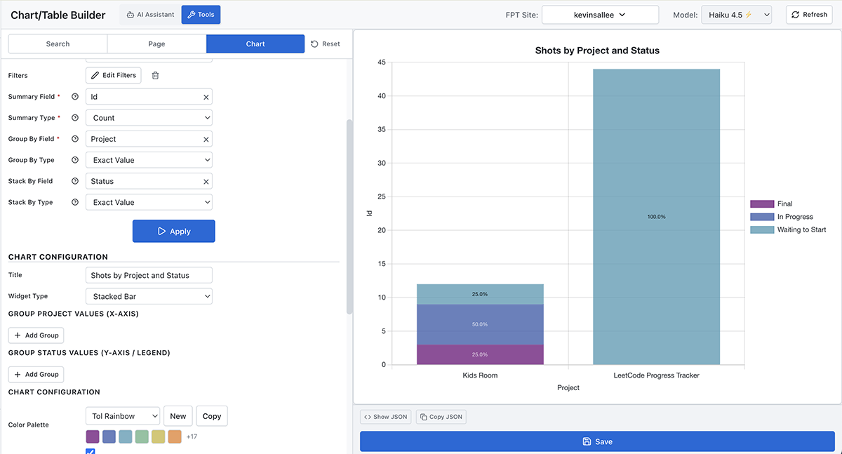 Chart builder interface