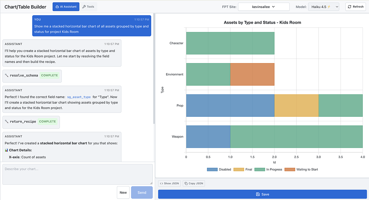 AI chat interface building a chart