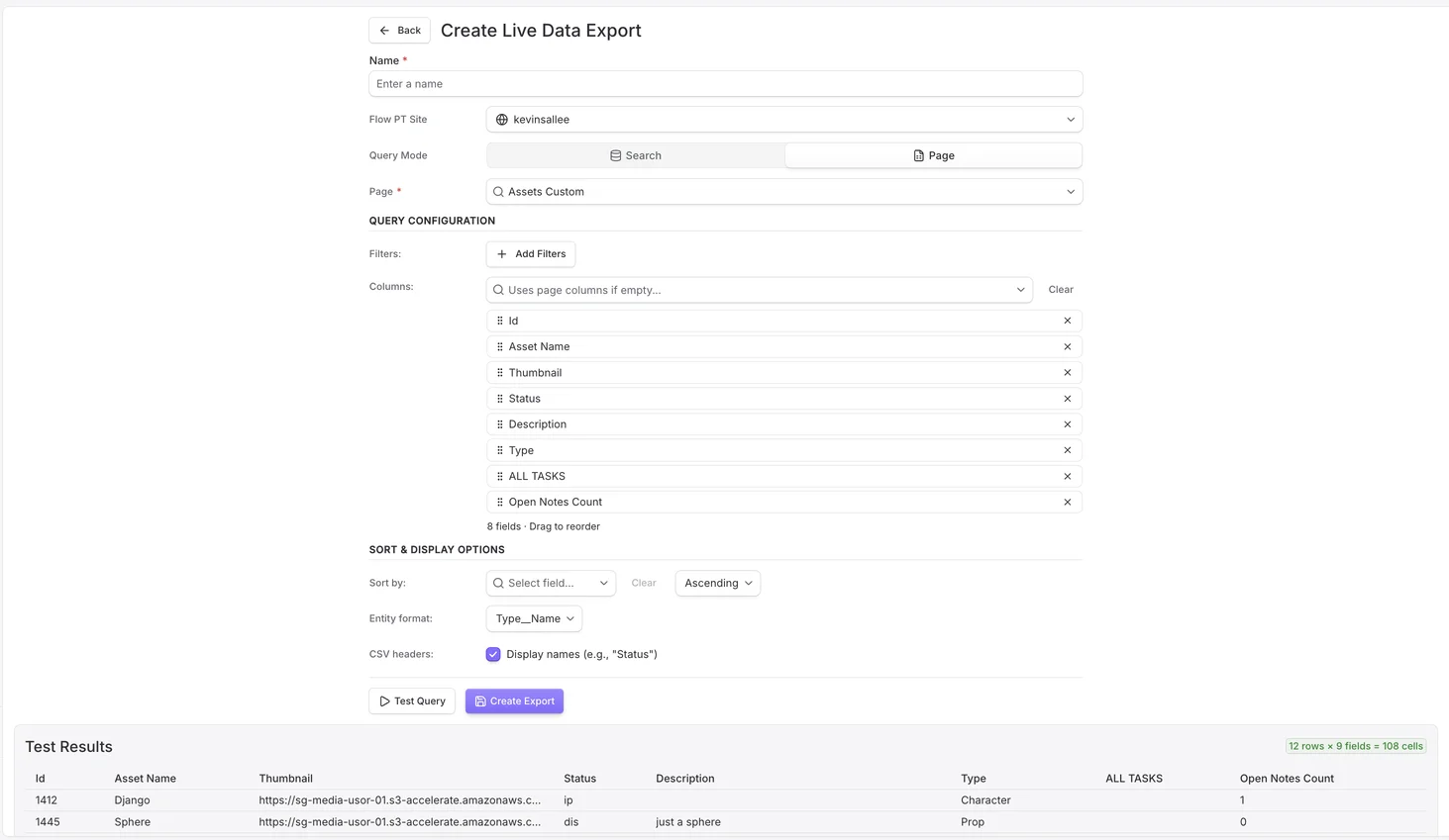 Live data CSV export